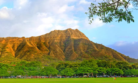 Diamond Head is the backdrop for Oahu's most scenic luau