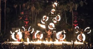 Spectacular fire knife dance finale at the Chief's Luau