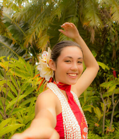 Close up of hula dancer.