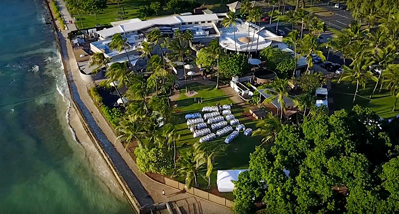 Aerial view of the Diamond Head Luau on the Waikiki Aquarium grounds.