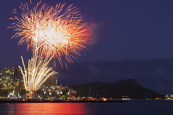 Friday Fireworks display in Waikiki Beach.