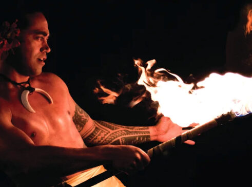 Fire-knife dancer performs at the Waikiki Starlight Luau.