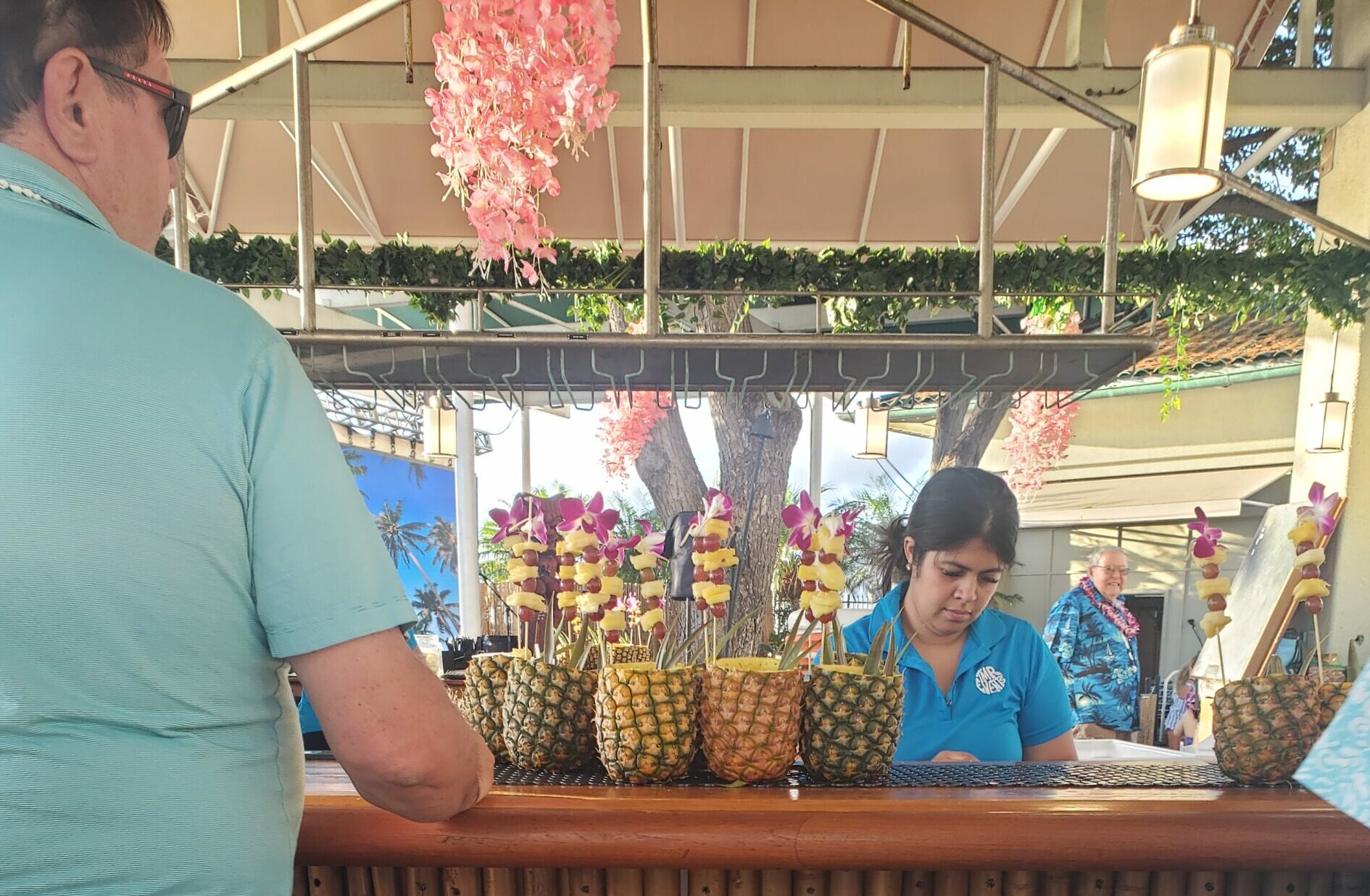 Fresh pineapples tropical drinks made to order at the Ka Moana Luau. 
