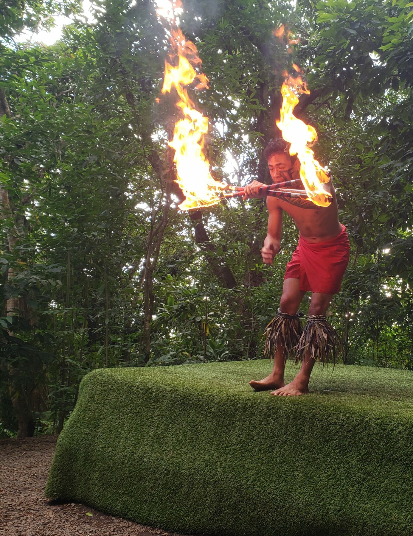 Fire-knife dancer performs at the Nutridge Luau.