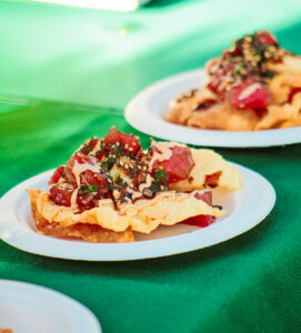 Poke Nachos served at Diamond Head luau's "food festival." The food festival dining concept makes Diamond Head one of the most interactive luaus on Oahu.