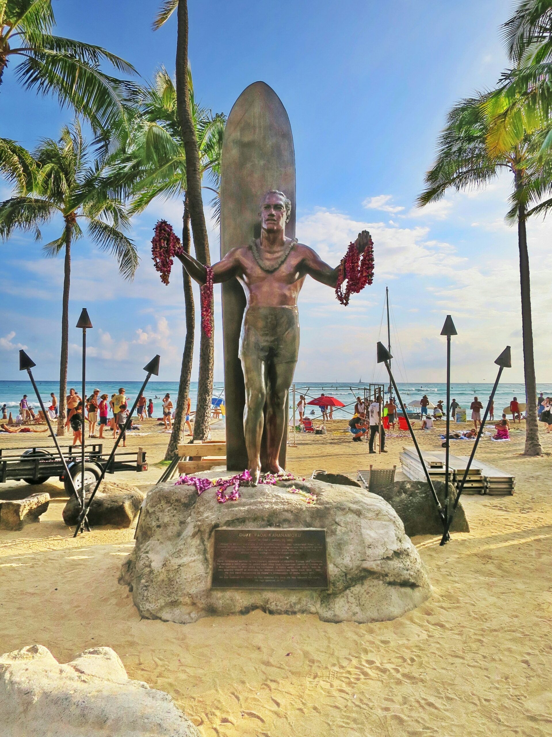 Statue of Duke Kahanamoku on Kuhio Beach in Waikiki.
