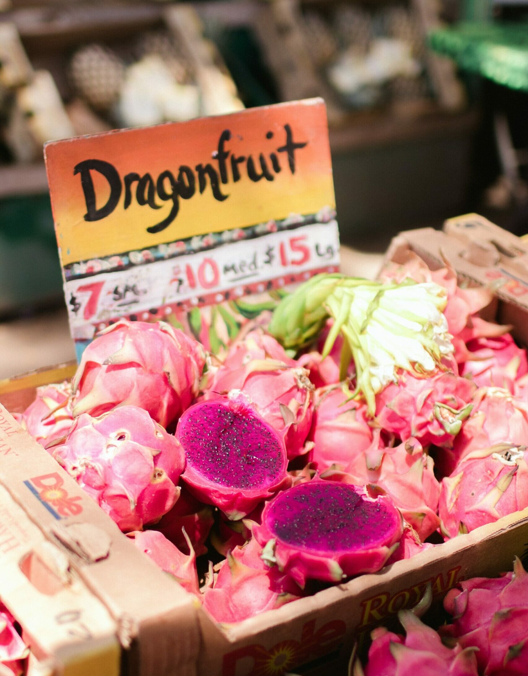 Dragonfruit for sale at a Waikiki area farmer's market.