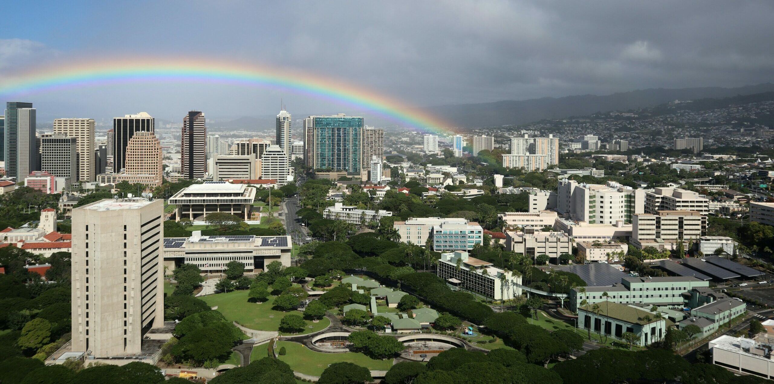 Rainbow over Honolulu, Hawaii.