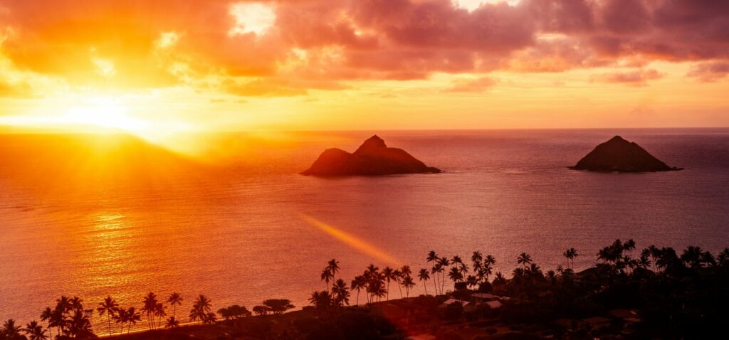 Sunset in Kailua, Oahu, Hawaii.